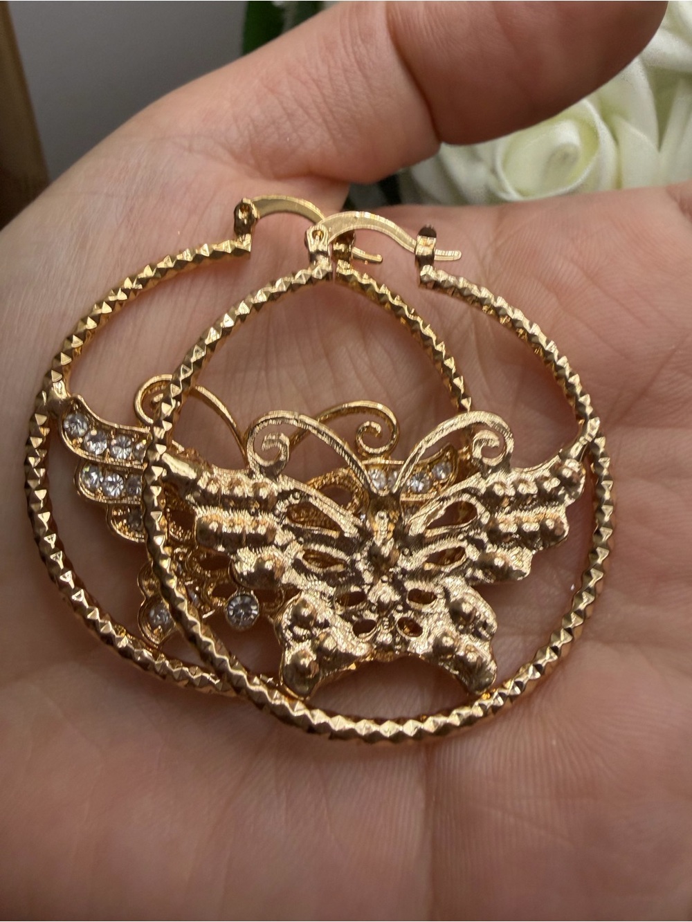 Gold filled Butterfly Crystal Hoop Earrings - Women Jewelry - Picture 5 of 5